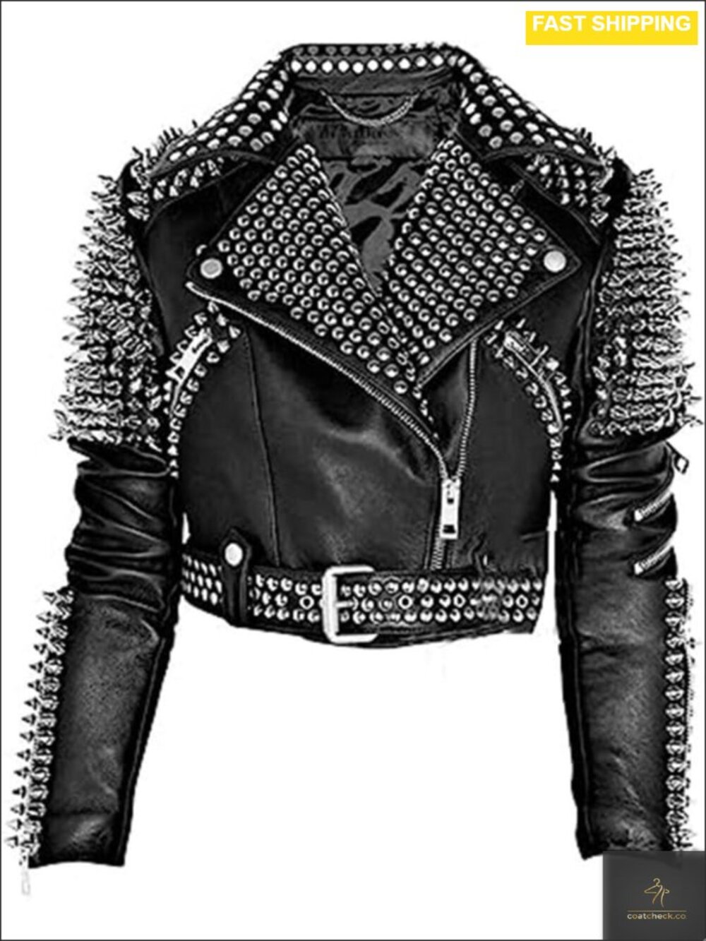 Genuine Leather Studded Spikes Moto Biker Jacket Women Punk Rock Outerwear